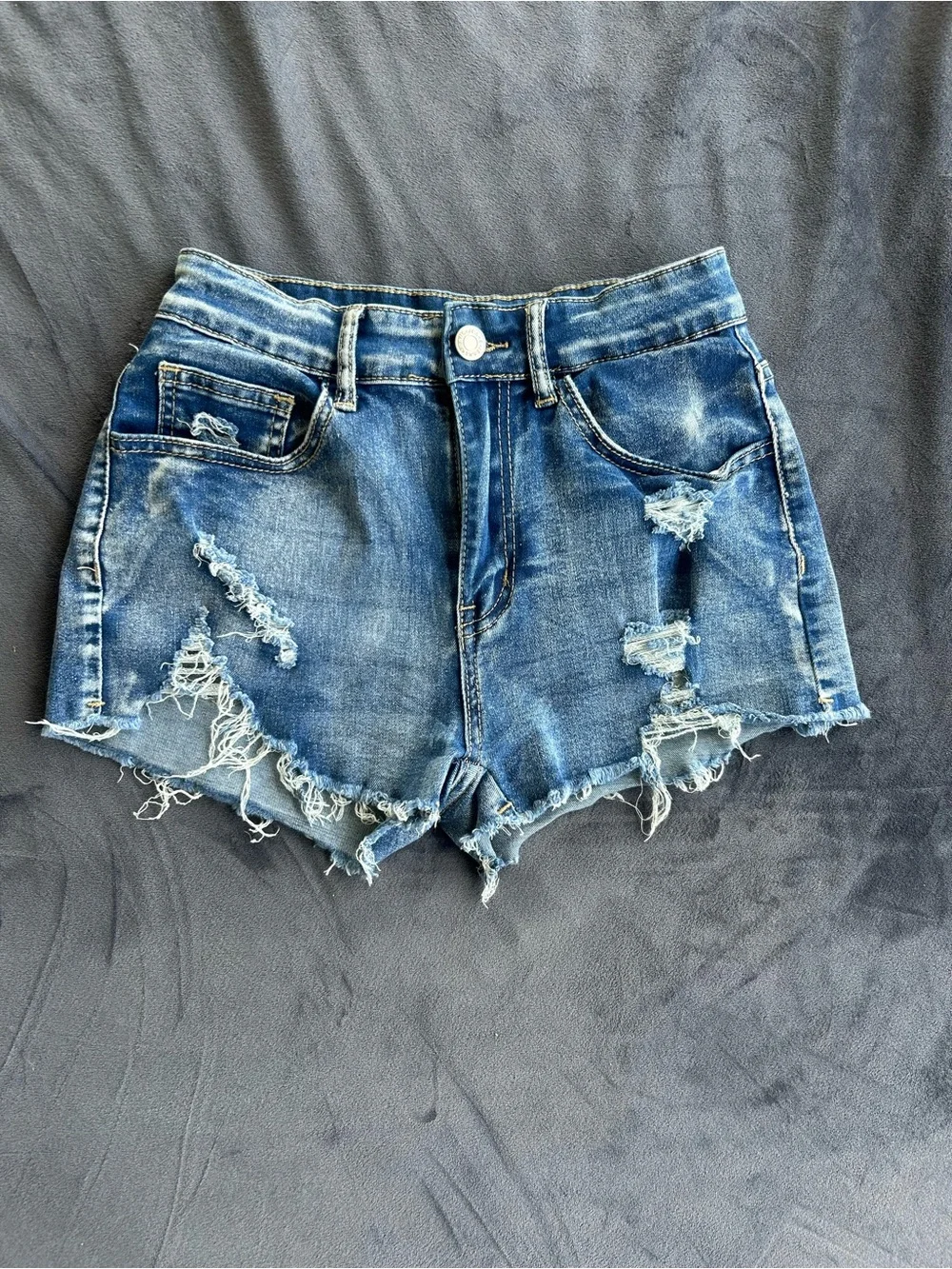 Distressed High-Waist Blue Denim Shorts